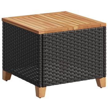 Mesa De Jardín | Mesa De Exterior Ratán Sintético Madera Acacia Negro 45x45x37 Cm