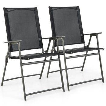Costway Juego de 2/4 Sillas Plegables de Patio Silla de Comedor de Respaldo Alto Tela Resistente Silla Metálica Portátil para Exterior Jardín
