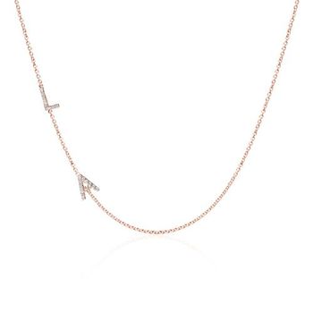 14 quilates cadena de oro rosa con 2 letras engastadas con diamantes
