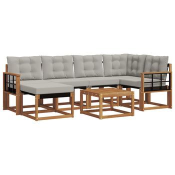 Conjunto De Sofás De Exterior 7 Piezas | Mueble De Jardín Gris Natural Y Claro