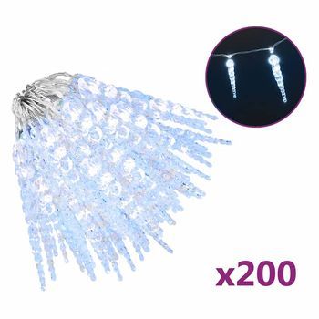 Luces Carámbano Navidad 200 Led Blanco Frío Acrílico Pvc 20 M Vidaxl