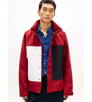 Tommy Hilfiger para hombre. MW0MW42511 Chaqueta de regata resistente al agua rojo (L), Casual, Poliéster