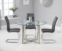 vaso 120cm round glass dining table with tarin dining chairs - grey 4 chairs