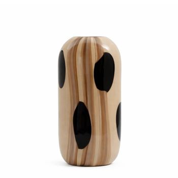 Jarrón decorativo de vidrio soplado beige y blanco h38