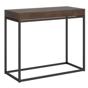 Moderna Consola Extensible De Madera Oscura Con Finas Patas De Metal Antracita 45 A 196 Cm Noro-3 Alargaderas Finas