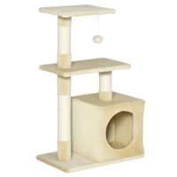 pawhut arbol rascador elegante para gatos 50x30x815 cm con postes de sisal plataformas caja y bola colgante descanso y juego beige   aosom espana