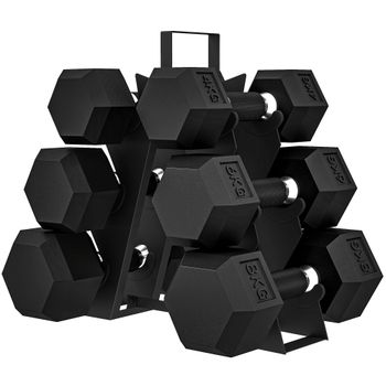 SPORTNOW Juego de 6 Mancuernas con Soporte 4, 6 y 8 kg Hexagonales de Goma Negro   Aosom España