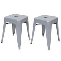conjunto de 2 taburetes bajos de diseno industrial en metal gris apilables 040000502