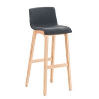 taburete de bar x1 con reposapies estructura de 4 patas de madera asiento en tela gris oscuro 100004973