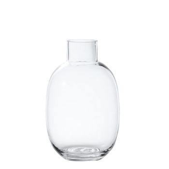 Jarrón decorativo redondeado de vidrio transparente h28