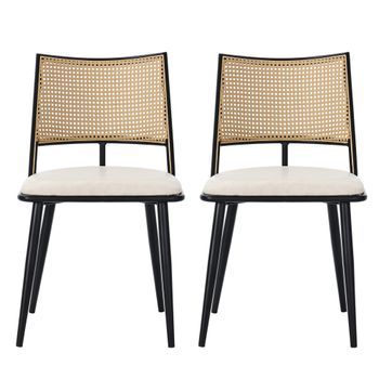 Set 2 Sillas Comedor Ratán Y Pu Urban Meuble 50x48x80 Cm - Negro