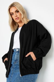 Limited Collection Cazadora Bomber Negra Tejido Espiga De Algodón, Mujer Curvy Y Tallas Grandes, Limited Collection