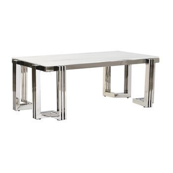 Mesa Centro Acero Cristal 120x60x45 Simil Marmol