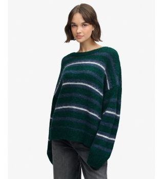 Superdry para mujer. W6110738A Jersey Slouchy Brushed Stripe verde (S), Casual, Algodón, Manga larga