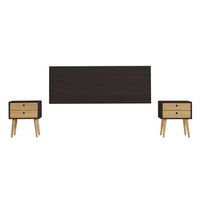 cabecero acabado madera maciza natural  2 mesitas dos cajones acabado negro  cera medidas cabecero 155 x 60 x 2 cm