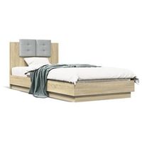 cama para adulto  cama individual  cama con cabecero madera de ingenieria roble sonoma 90x200 cm