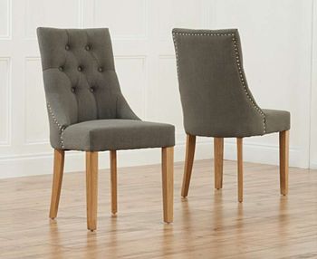 Pacific Grey Fabric Oak Leg Dining Chairs - Grey
