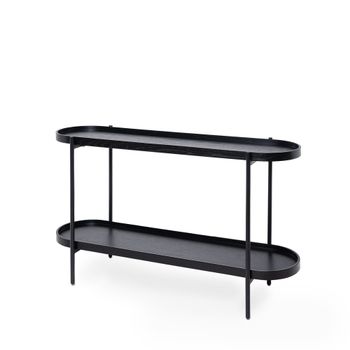Consola recibidor acabado roble negro y patas metálicas negras