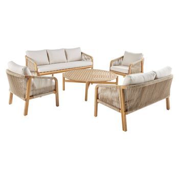 Conjunto De Jardín De Madera De Acacia Y Cuerda, 7 Plazas, Beige