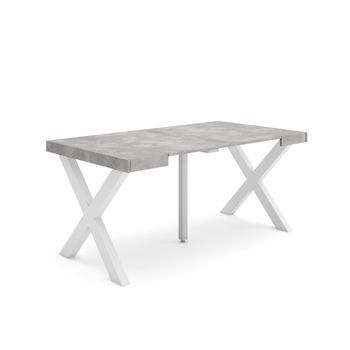 Mesa Consola Extensible, Mesa Comedor Plegable, 160, Para 8 Comensales, Patas Madera Maciza, Estilo Moderno, Cemento