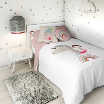 Funda Nórdica Reversible Unicorn White 100% Algodón Cama 105