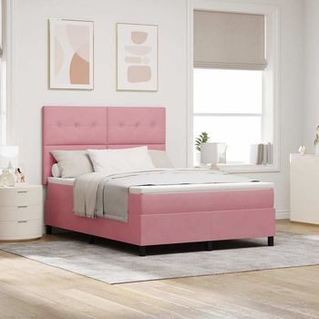 Vidaxl Cama Tipo Box Spring Con Cabecera Rosa 140 X 190 Cm Terciopelo