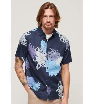 Superdry para hombre. M4010353A Camisa hawaiana marino (M), Casual, Modal, Manga corta