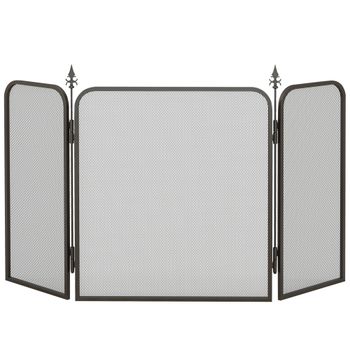 HOMCOM Salvachispas para Chimenea de 3 Paneles Pantalla para Chimenea Plegable de Metal 96x1,3x56 cm Negro   Aosom España