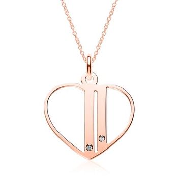 Cadena grabado corazón de plata 925, rosado con circonitas