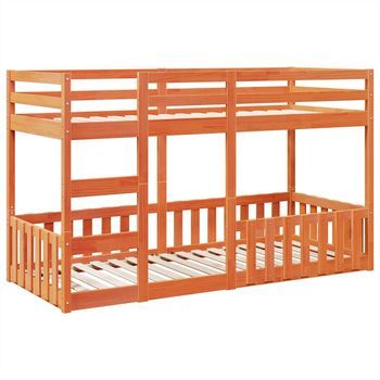 Cama Para Adulto | Cama Individual | Litera De Madera Maciza De Pino Marrón Cera 90x200 Cm