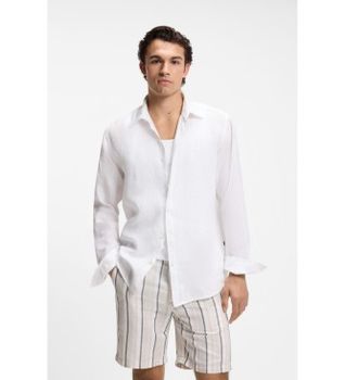 BOSS para hombre. 50567579 Camisa Relegant 6 blanco (L), Casual, Lino, Clásico, Manga larga