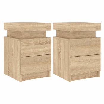 Mesitas De Noche Con Luces Led 2 Uds Roble Sonoma 35x39x55 Cm Vidaxl