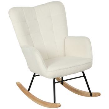 Sillón Mecedora Con Tapizado Efecto Borreguito, Patas De Madera Y Carga 120 Kg.
