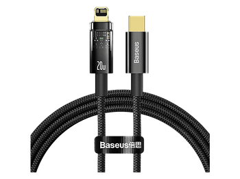 Cable USB - Baseus Power-off Explorer, Lightning USB-C, 100 cm, 20W, Apagado automático, Carga ultrarrápida, Negro