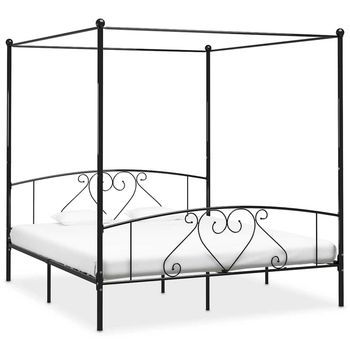 Estructura Cama Con Dosel Sin Colchón Metal Negro 200x200 Cm Vidaxl