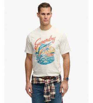 Superdry para hombre. M1012355A Camiseta Maritime blanco roto (L), Casual, Algodón, Manga corta