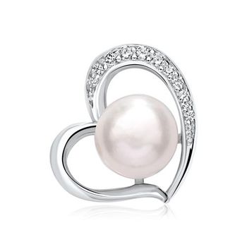 Colgante corazón de plata 925 con perla y circonita