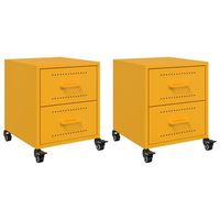 juego de 2 mesitas de noche con ruedas y dos cajones 36 x 39 x 435 cm acero amarillo dec035425