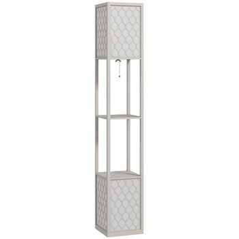 HOMCOM Lámpara con estantería, 2 lámparas, 2 estantes, 4 niveles, MDF gris con diseño de panal, 26x26x156 cm, gris