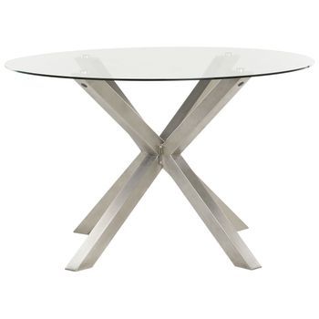 Mesa De Jardín Moderna Acero Inoxidable ⌀ 120 Cm Tablero De Vidrio Plateado Maletto