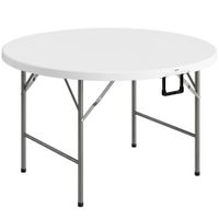 outsunny mesa auxiliar redonda mesa de jardin plegable con marco de acero y encimera de hdpe carga 80 kg o122x73 cm blanco   aosom espana