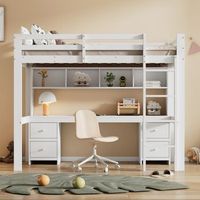 cama mezzanine infantil con escritorio y almacenamiento barandilla alta escalera estable 90x200 cm blanco