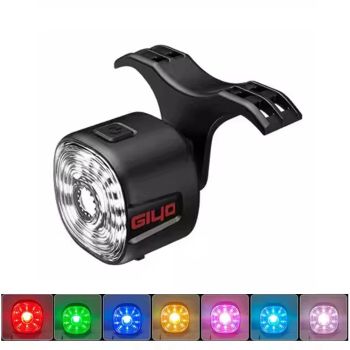 GIYO Luz trasera inteligente de detección de freno RGB para bicicleta, lámpara de advertencia a prueba de agua, luz tras