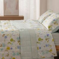 colcha bouti microfibra floral acuarela cama de 90 cm color verde burrito blanco