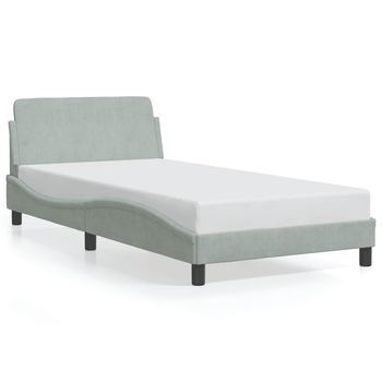 Cama Para Adulto | Cama Individual | Estructura De Cama Con Cabecero Terciopelo Gris Claro 100x200cm