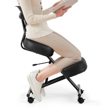 Costway Silla Ergonómica de Rodillas con Respaldo Asiento Inclinado Ruedas Universales Bloqueables Negro