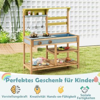 Cocina De Barro Cocina De Juguete Para Niños Hecha De Madera De Abeto Con Pomos Y Perillas De Cocina. Fregadero Natural