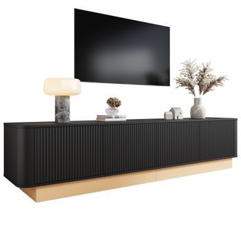 Mueble Para Tv - Unidad De Almacenamiento - Mdf - Negro (200x40x47,5cm)