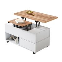 mesa de centro elevable - mesa de sofa de altura regulable - con espacio de almacenamiento - blanco  madera