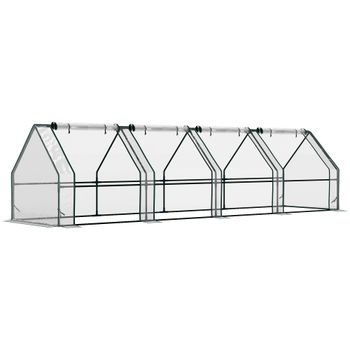 Outsunny Mini Invernadero de Jardín Terraza 360x90x90cm Tipo Caseta Tubo de Acero con 4 Ventanas Enrollables Vivero Casero Transparente